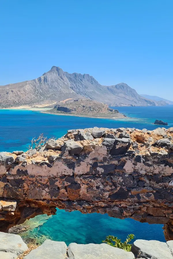 Vibrant turquoise lagoon and white sandy beach at Balos, a famous western destination in Crete.