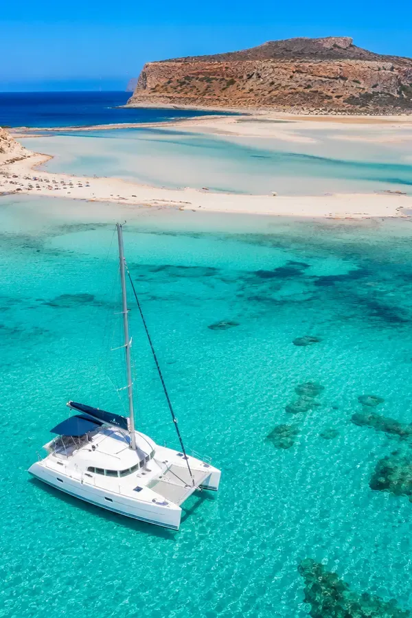 lagoon 380 in balos lagoon aerial photo