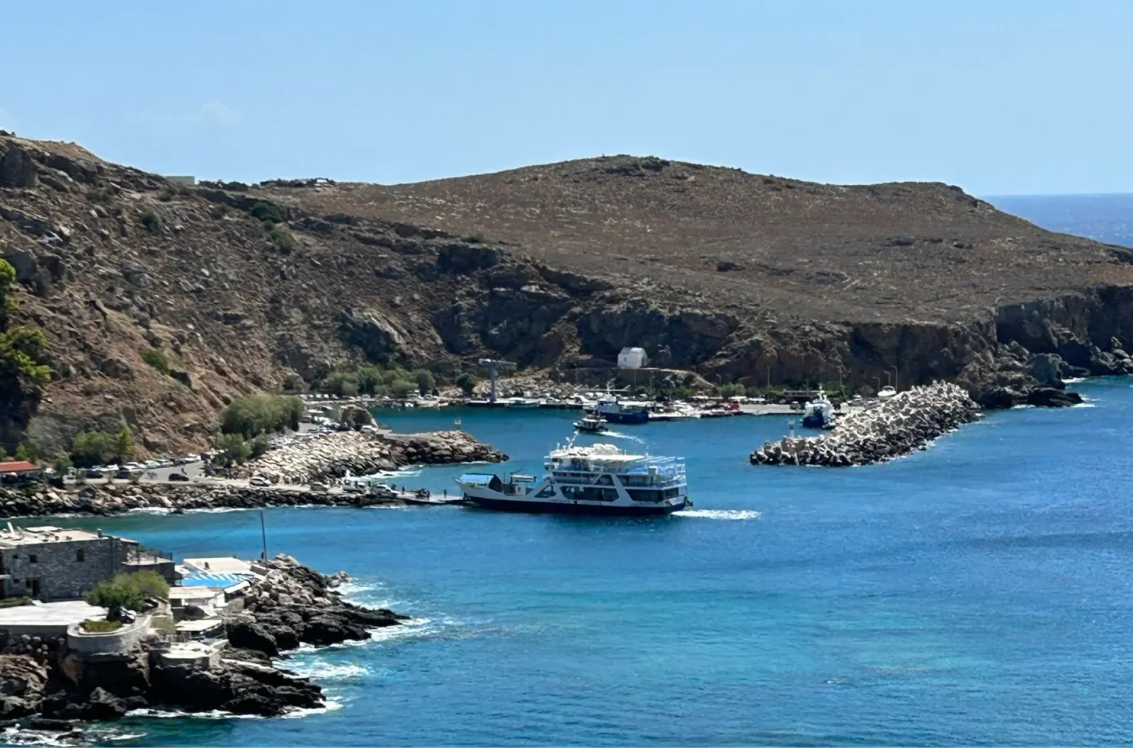 Rugged mountains meeting the deep blue sea near Sfakia, southern Crete